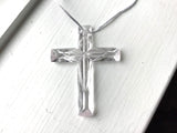 'Crystal-like Plastic Cross' String Necklace - clear/white