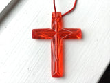 'Crystal-like Plastic Cross' String Necklace - red