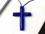 'Crystal-like Plastic Cross' String Necklace - blue