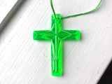 'Crystal-like Plastic Cross' String Necklace - green