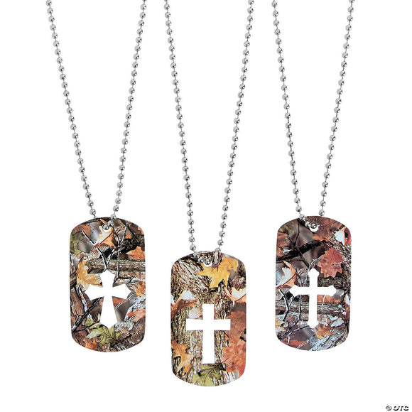 'Camo Cutout-Cross' Chain Dog-Tag Necklace