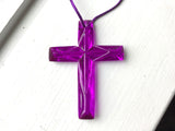 'Crystal-like Plastic Cross' String Necklace - purple