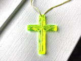 'Crystal-like Plastic Cross' String Necklace - yellow