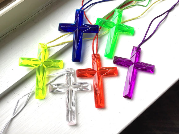 'Crystal-like Plastic Cross' String Necklace