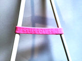 Jesus Loves Me Rubber Wristband, pink