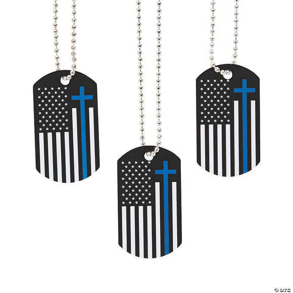 necklace with thin blue line cross embedded in a patriotic american flag
